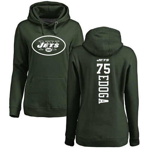 New York Jets Green Women Chuma Edoga Backer NFL Football #75 Pullover Hoodie Sweatshirts->women nfl jersey->Women Jersey